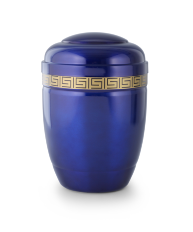 Stalen urn blauw met meandersierband