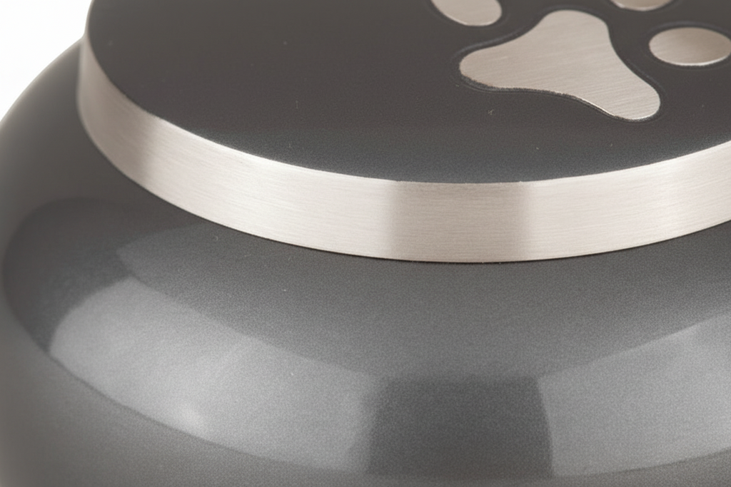 Metalen urn zilver mat, ambachtelijk vervaardigd