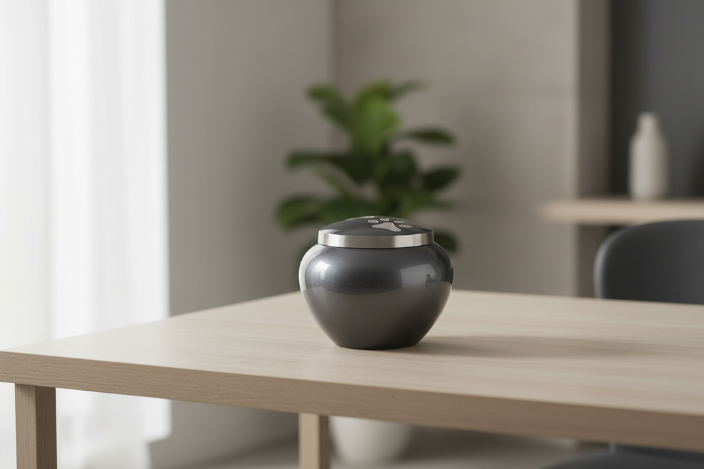 Metalen urn zilver mat, ambachtelijk vervaardigd