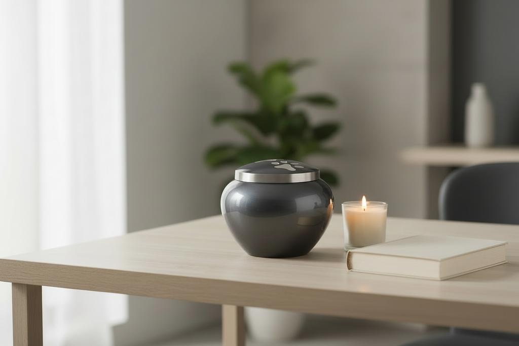 Metalen urn zilver mat, ambachtelijk vervaardigd