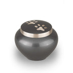 Metaal urn antracietgrijs en zilver met dierenmotief klein glanzend