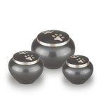 Metaal urn antracietgrijs en zilver met dierenmotief klein glanzend