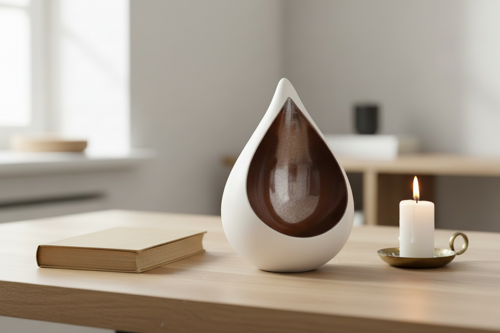 Keramische urn Celest met druppelvorm en elegante duo-opening