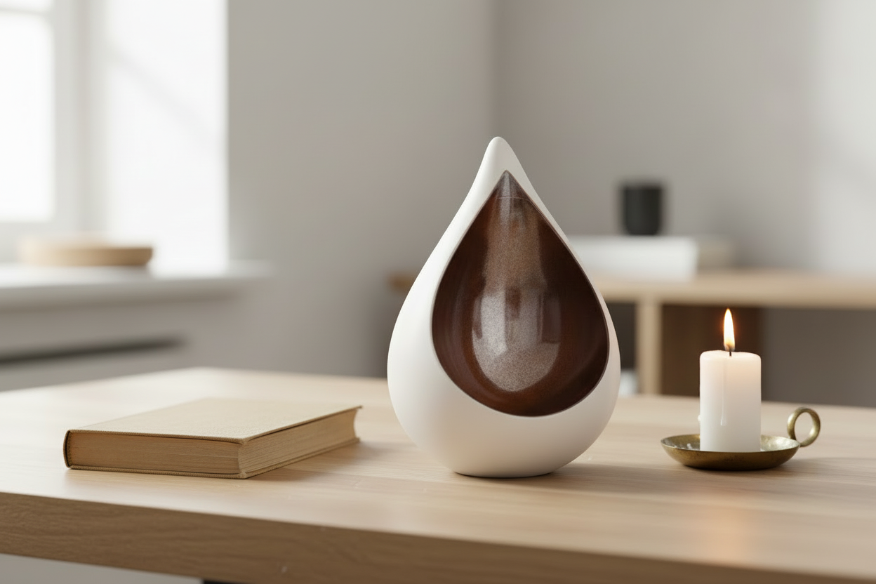 Keramische urn Celest met druppelvorm en elegante duo-opening