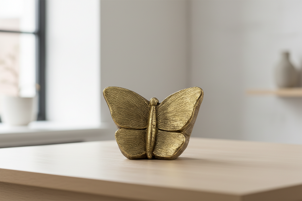 Keramische mini urn Mariposa met goudkleurige vlinderdetails