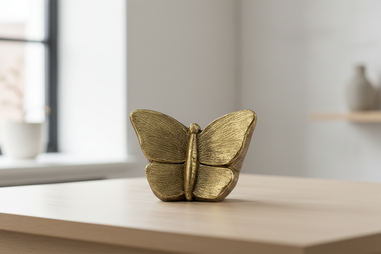 Keramische mini urn Mariposa met goudkleurige vlinderdetails