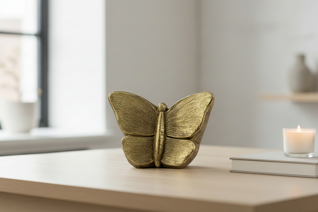 Keramische mini urn Mariposa met goudkleurige vlinderdetails