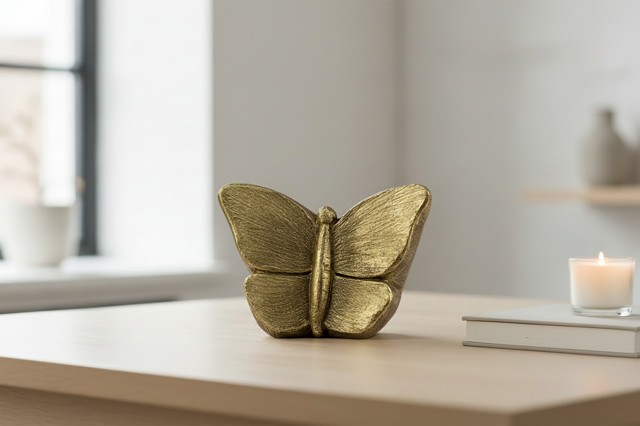 Keramische mini urn Mariposa met goudkleurige vlinderdetails