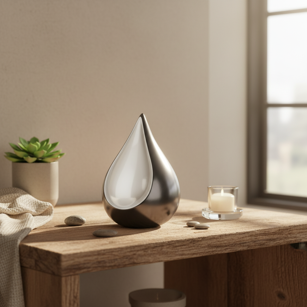 Metalen mini urn zilver met traanvorm