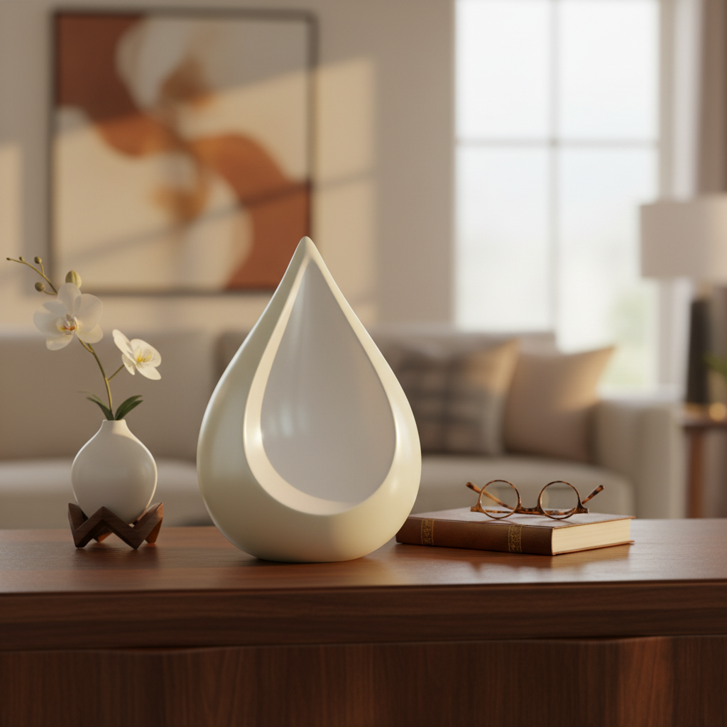 Metalen urn mat messing met traanvorm