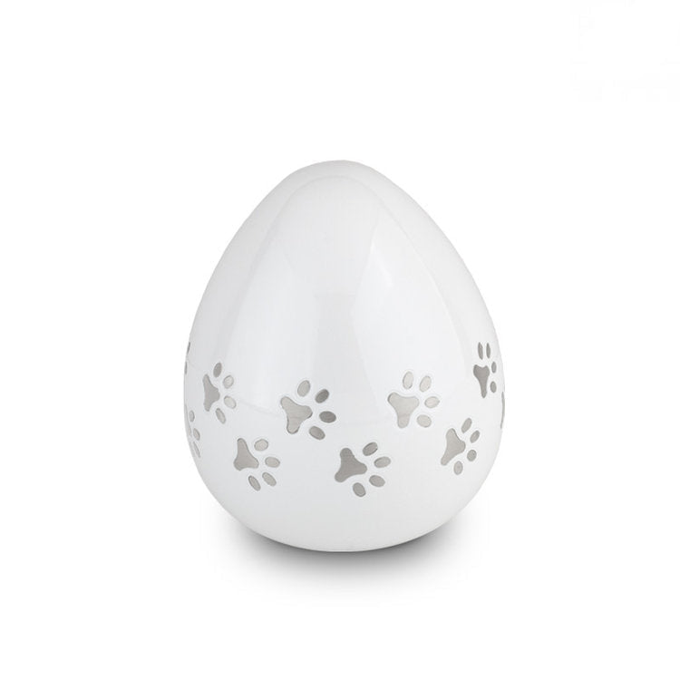 Metaal dierenurn wit glans zachte vormen