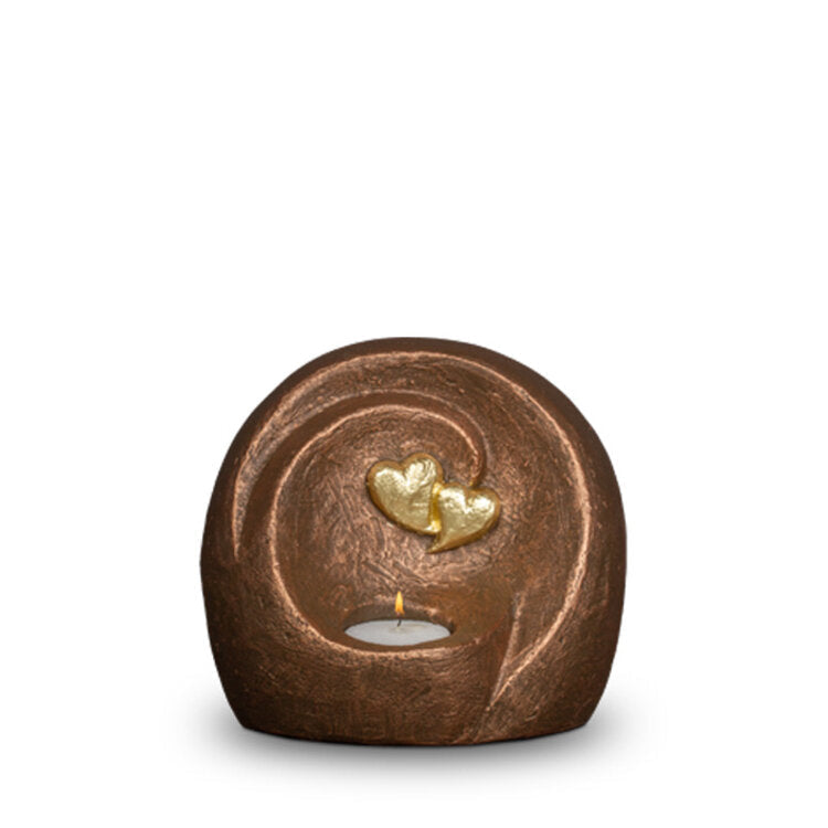 Keramische duo urn bronskleur Eeuwige verbintenis waxinelichthouder