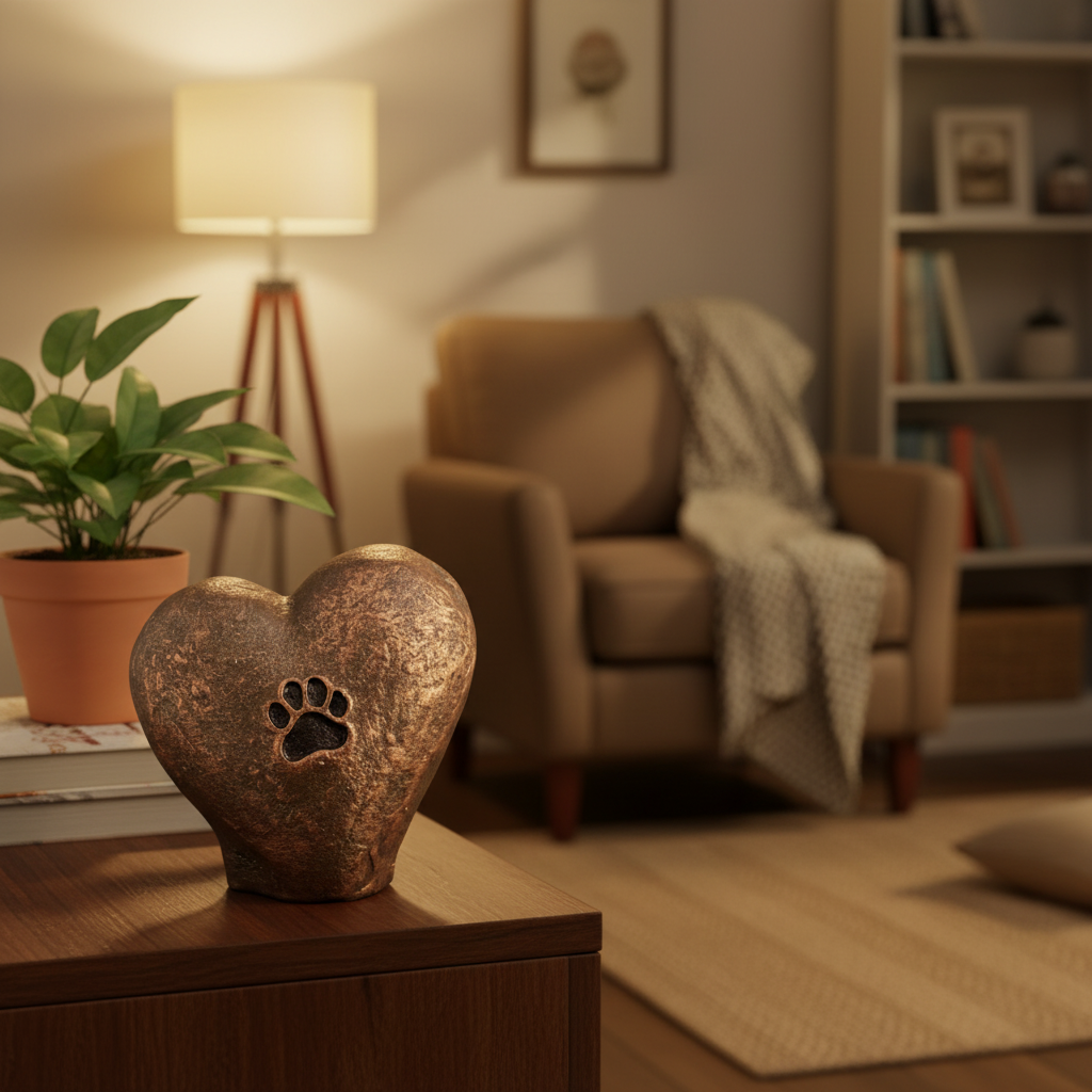 Keramiek urn Dier bronskleur klein en verfijnd