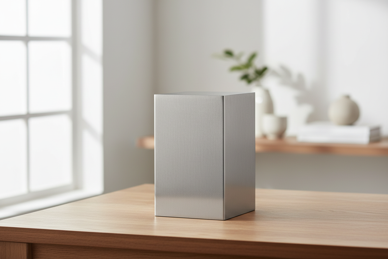 Roestvaststaal urn zilver strak Scandinavisch design duurzaam