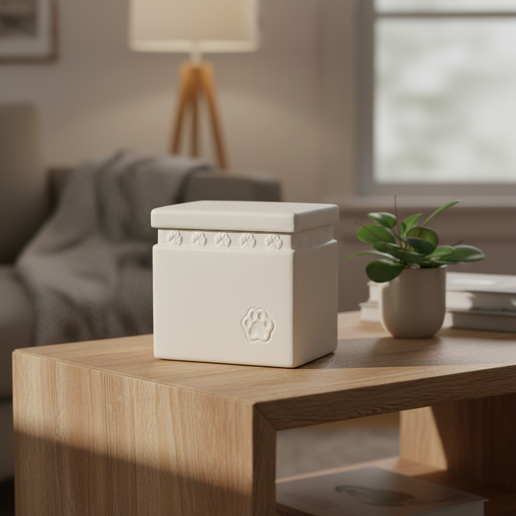 Biologische urn zilverwit mat duurzaam handgemaakt natuur