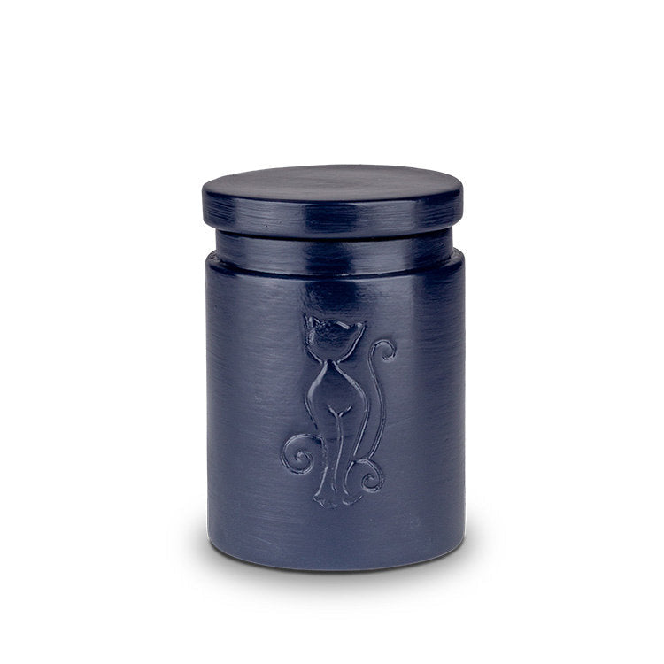 Kleine biologische urn saffierblauw mat handgemaakt natuur