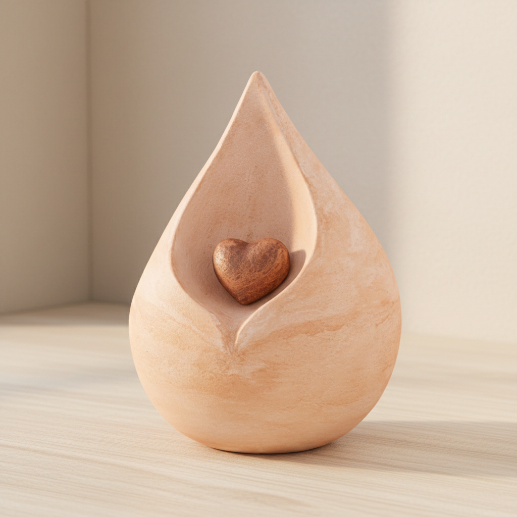 Biologische urn Celest met keramisch hartje en duurzaam design