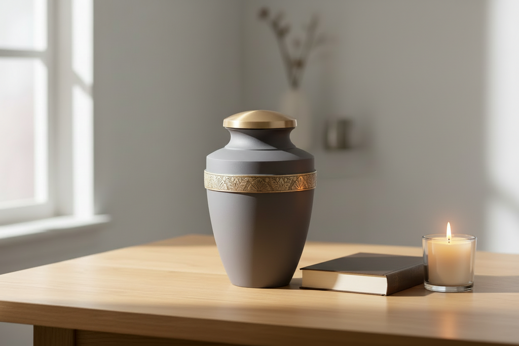 Metalen urn messing en aluminium, ambachtelijk vervaardigd