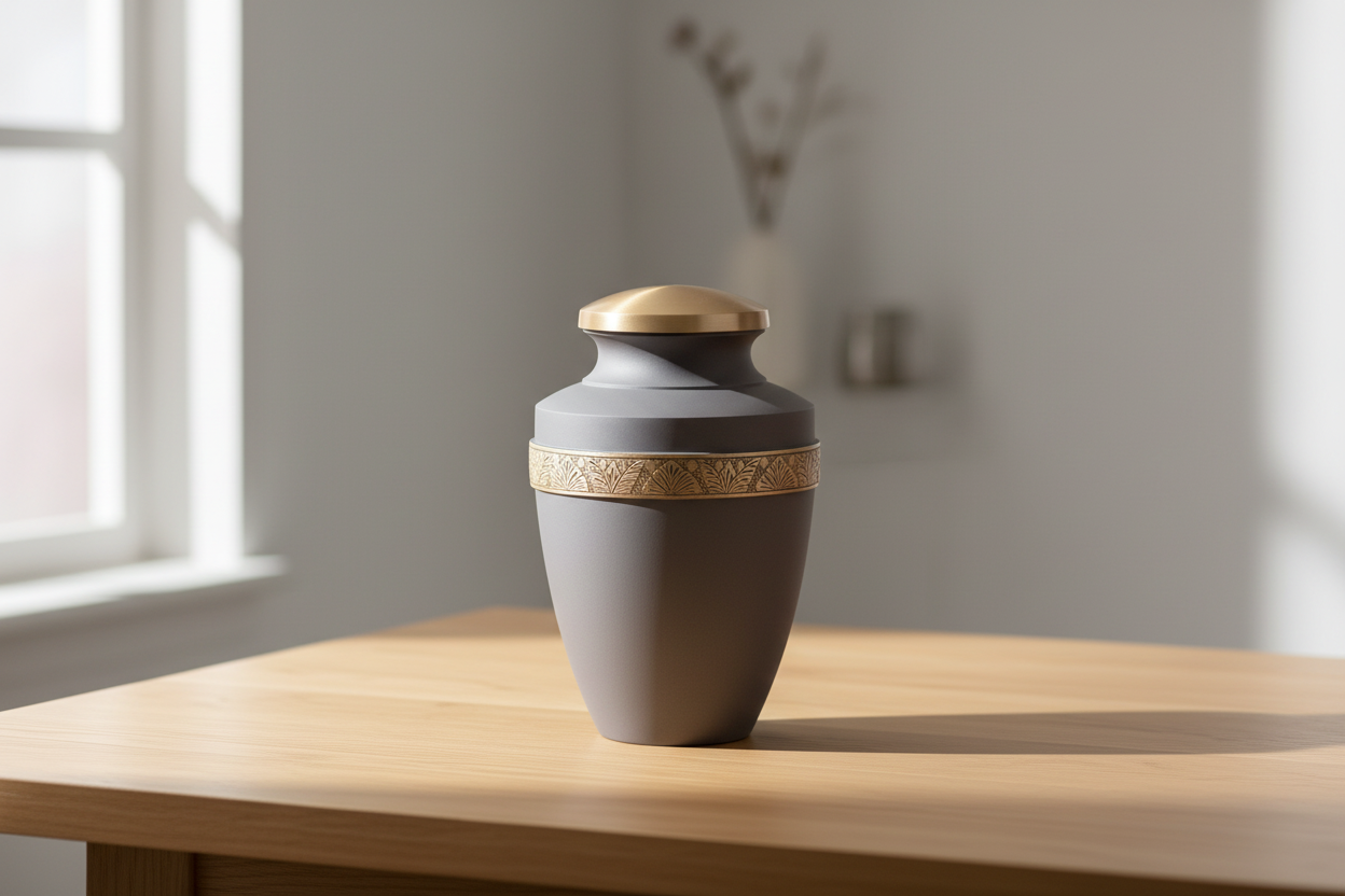 Metalen urn messing en aluminium, ambachtelijk vervaardigd