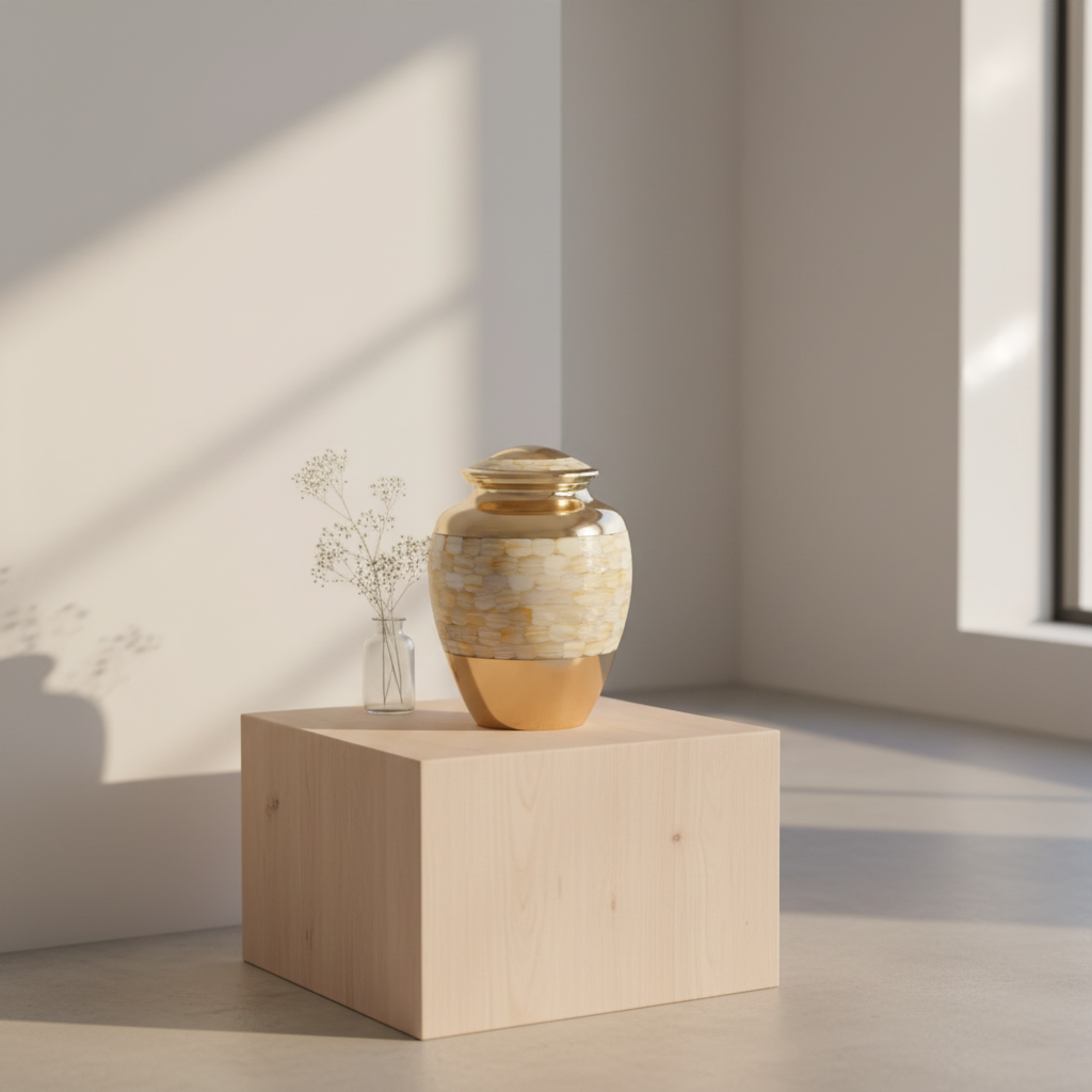 Metalen urn messing met verfijnde details