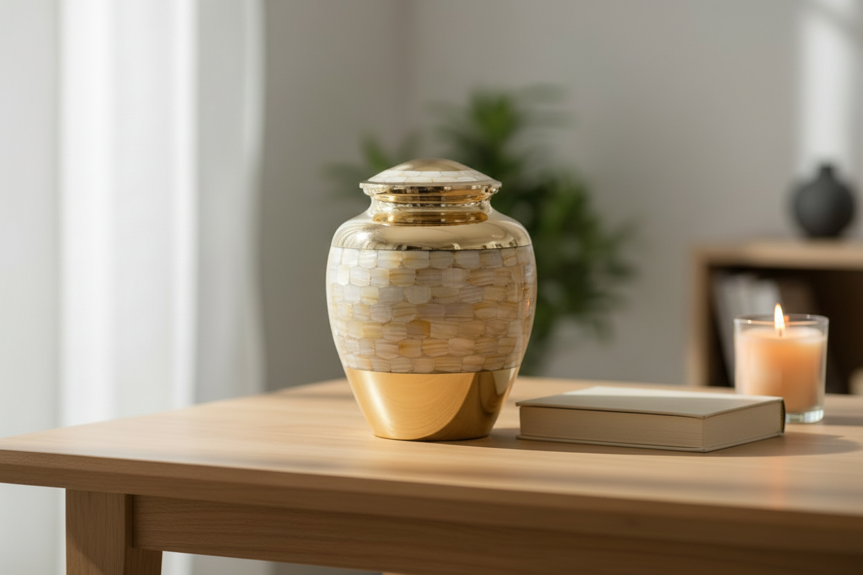 Metalen urn messing met verfijnde details