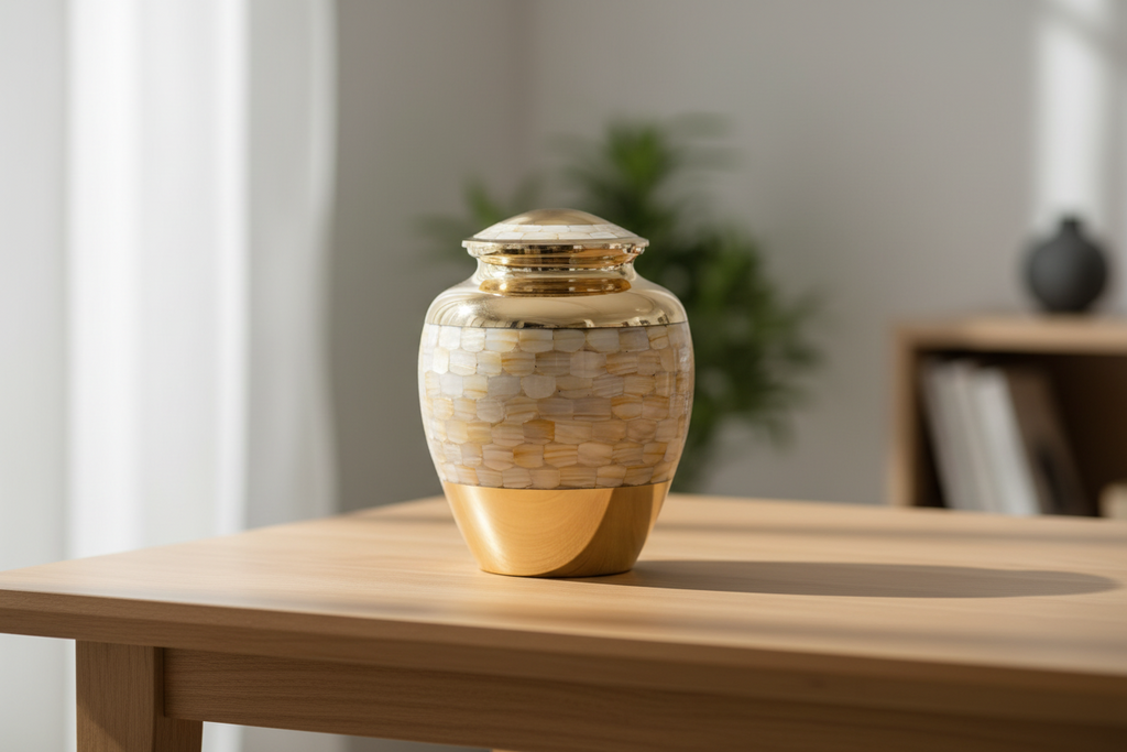 Metalen urn messing met verfijnde details