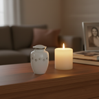 Metaal urn wit en zilver met dierenpootjes groot glanzend