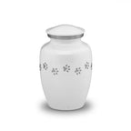 Metaal urn wit en zilver met dierenpootjes medium elegant