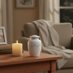 Metaal urn wit en zilver met dierenpootjes medium elegant