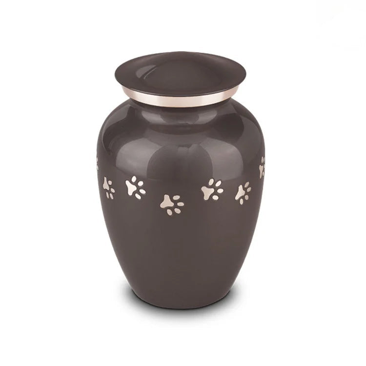 Metaal urn antracietgrijs en zilver met dierenpootjes groot klassiek