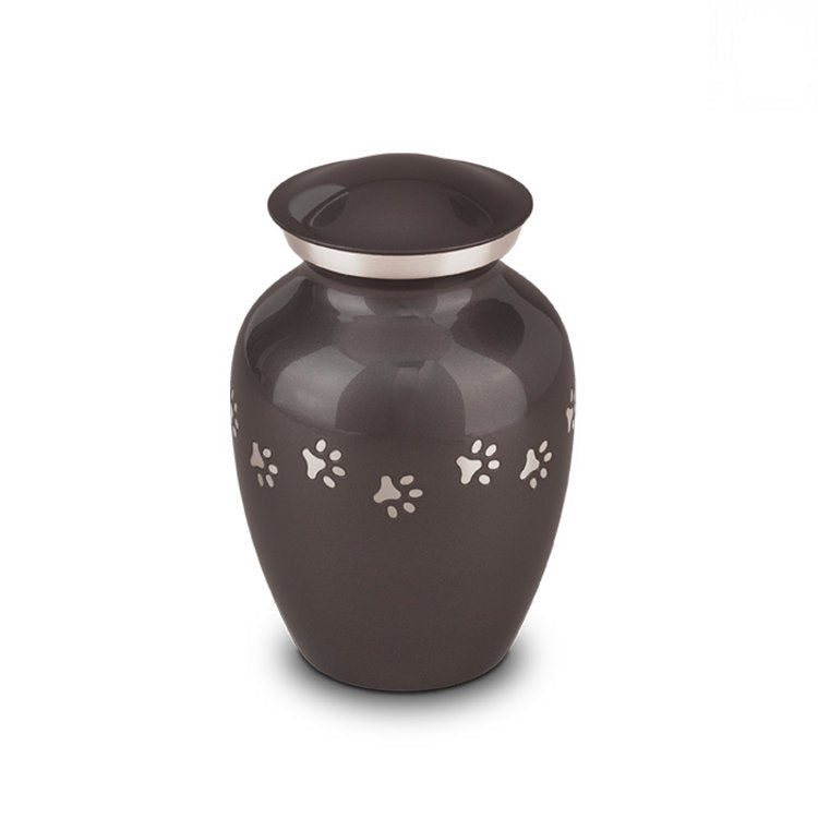Metaal urn antracietgrijs en zilver met dierenpootjes medium stijlvol