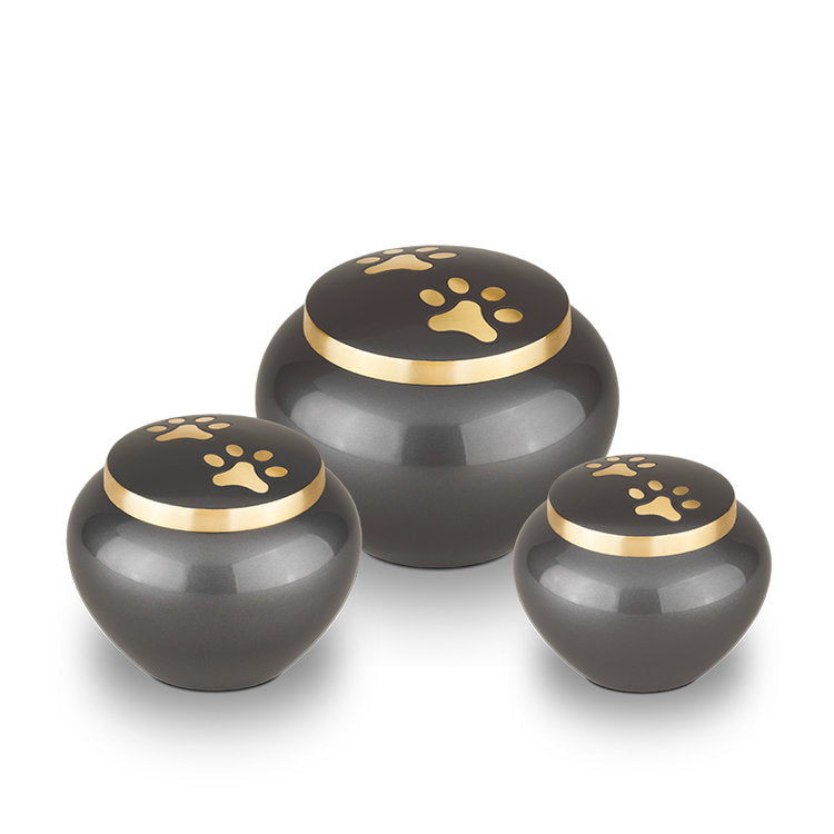 Metaal urn antracietgrijs en goudkleur groot glanzend en stijlvol