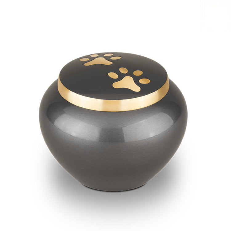 Metaal urn antracietgrijs en goudkleur medium ambachtelijk stijlvol