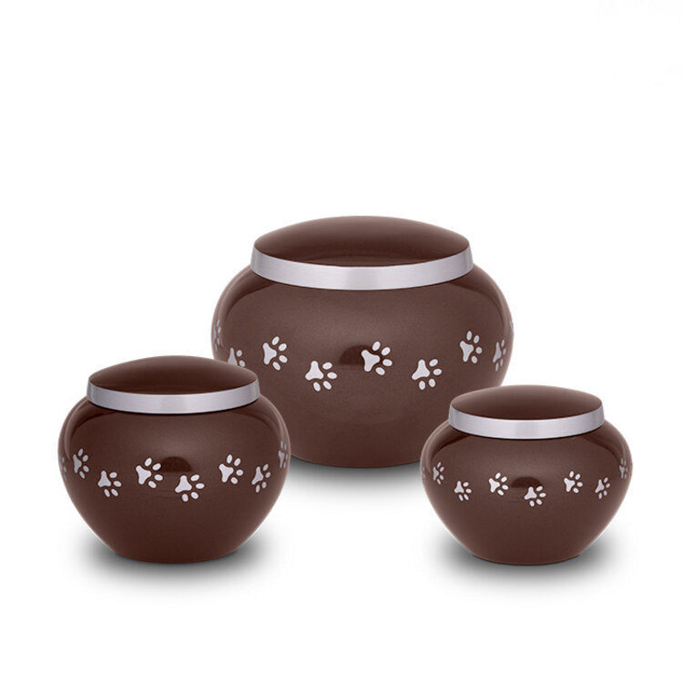 Metaal urn donkerbruin en zilver medium ambachtelijk stijlvol