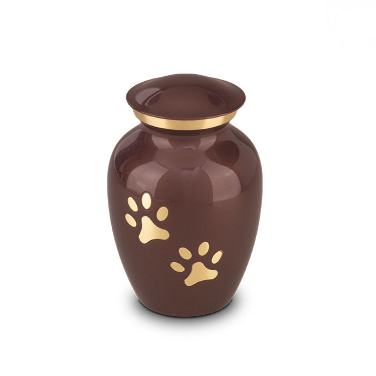 Metaal urn donkerbruin en goudkleur medium ambachtelijk en warm