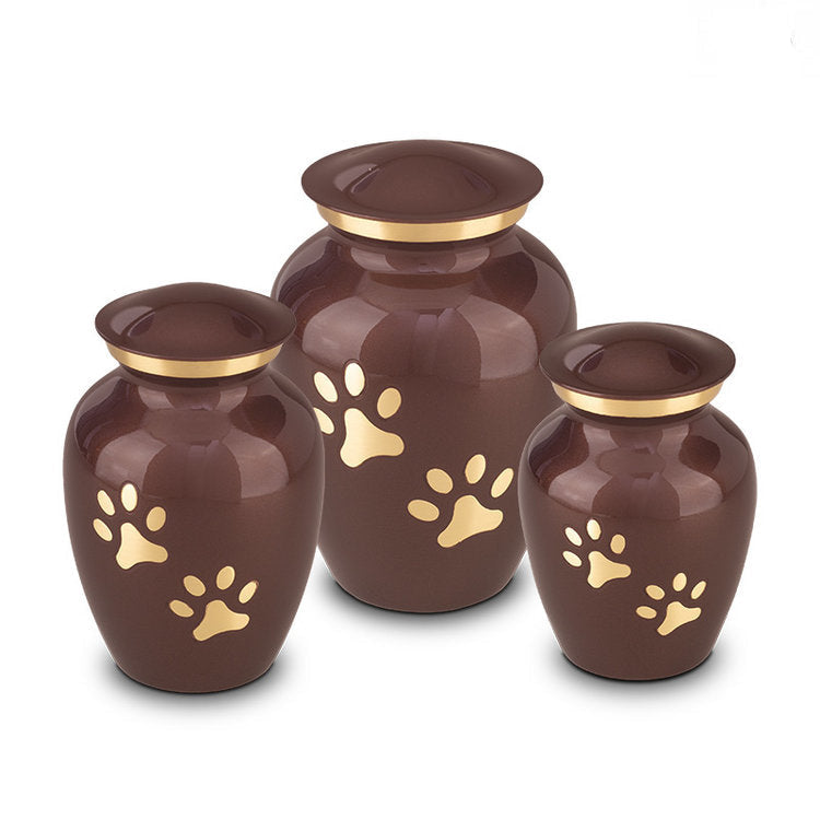 Metaal urn donkerbruin en goudkleur klein glanzend en elegant