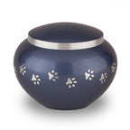 Metaal urn nachtblauw en zilver groot glanzend en stijlvol