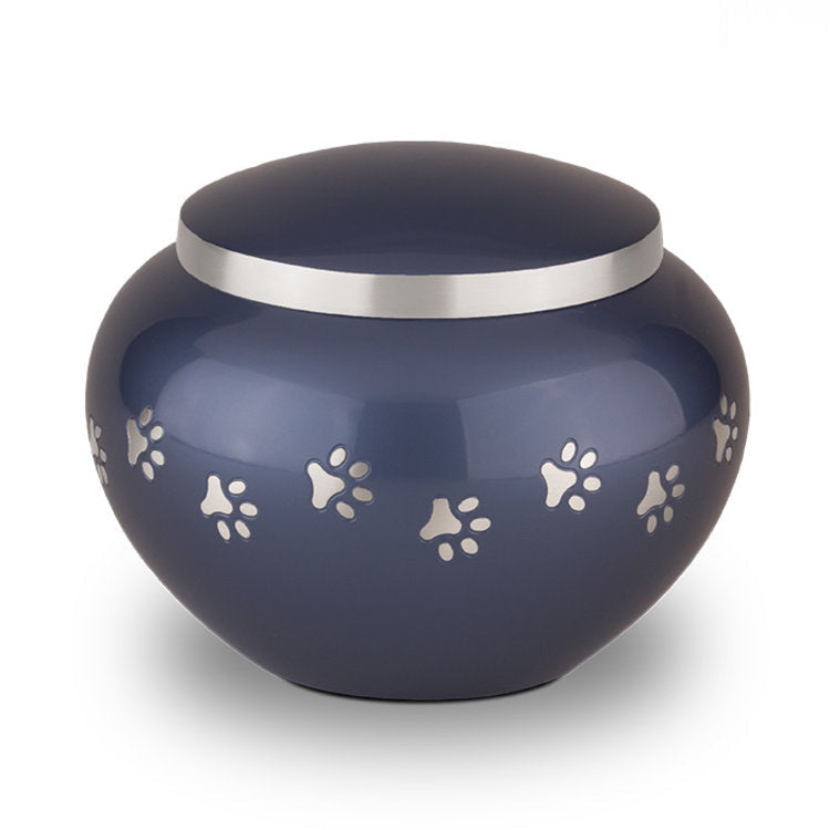 Metaal urn nachtblauw en zilver groot glanzend en stijlvol