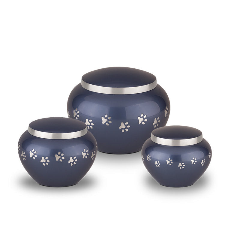 Metaal urn nachtblauw en zilver medium glanzend en ambachtelijk