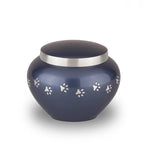 Messing urn nachtblauw en zilver klein glanzend en ambachtelijk