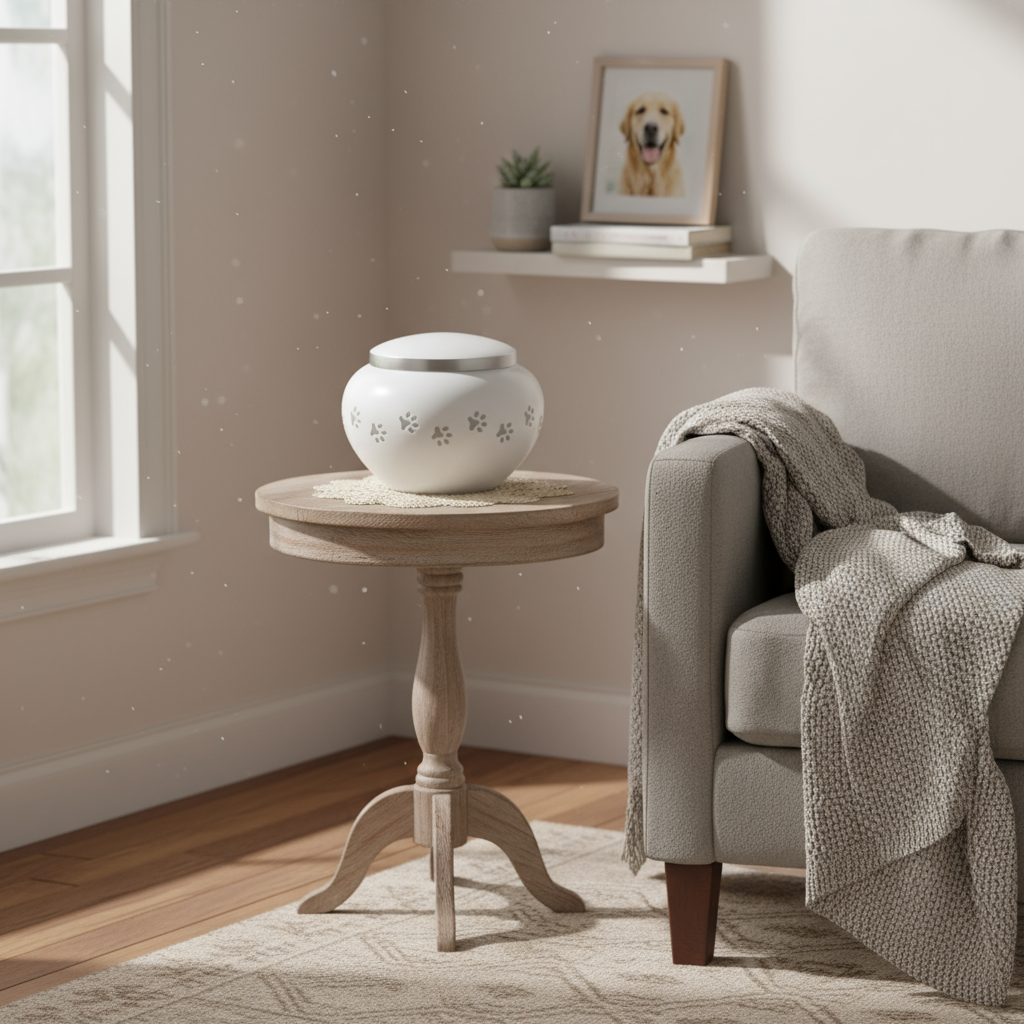 Metaal urn wit en zilver groot glanzend met dierenpootjes