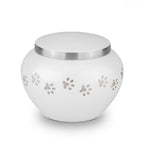 Metaal urn wit en zilver medium glanzend met dierenpootjes