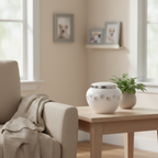 Metaal urn wit en zilver medium glanzend met dierenpootjes