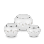 Metaal urn wit en zilver medium glanzend met dierenpootjes