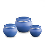 Middelgrote metalen dierenurn signaalblauw met zilverkleurige mat en glans