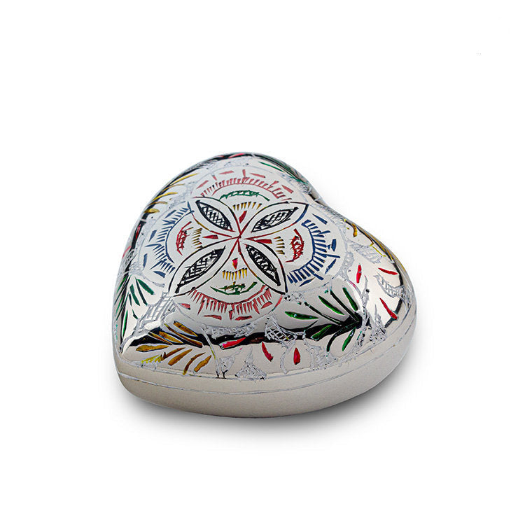 Metalen keepsake urn hartvormig met subtiel design