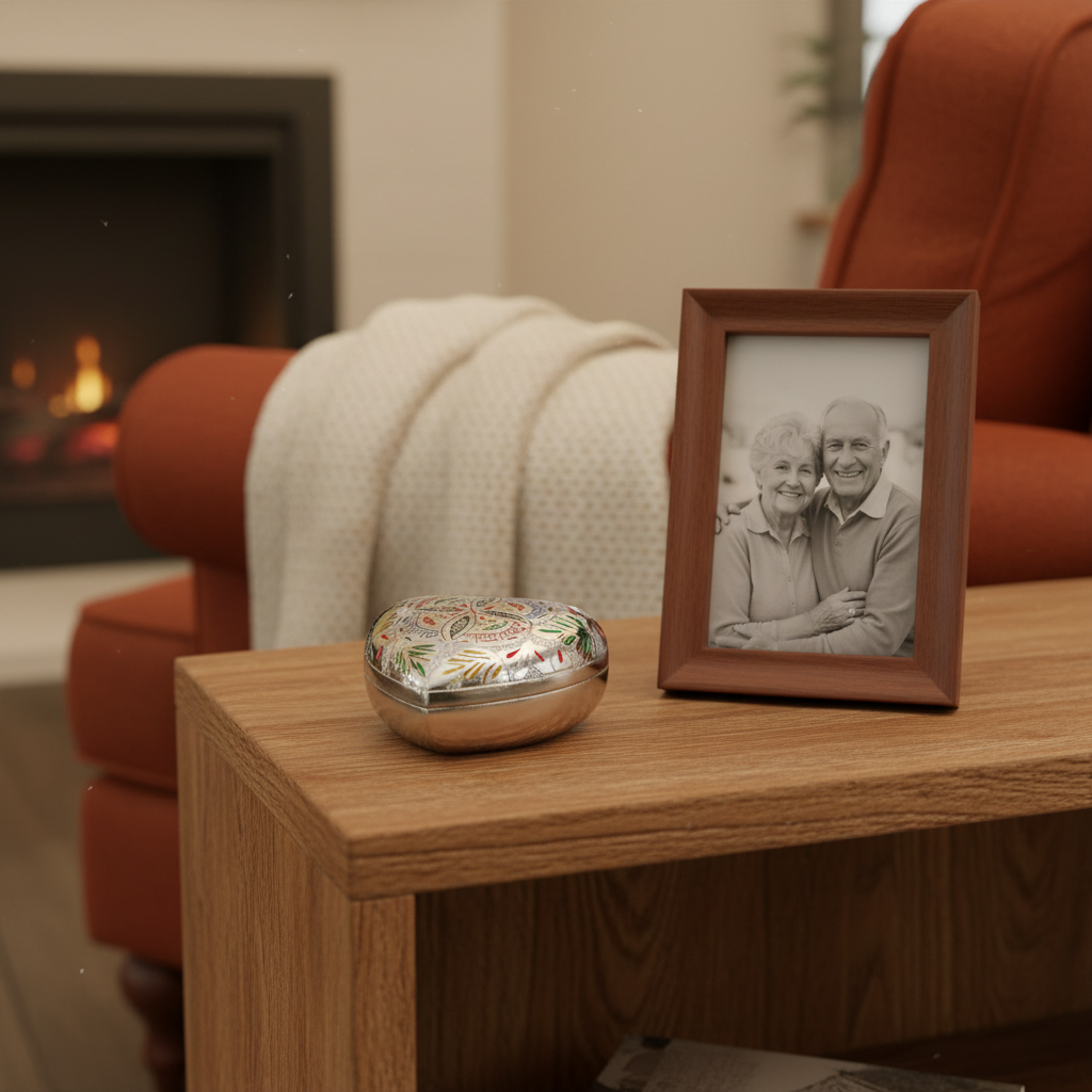 Metalen keepsake urn hartvormig met subtiel design