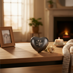 Metalen urn antracietgrijs zilver glans hartvormig medium