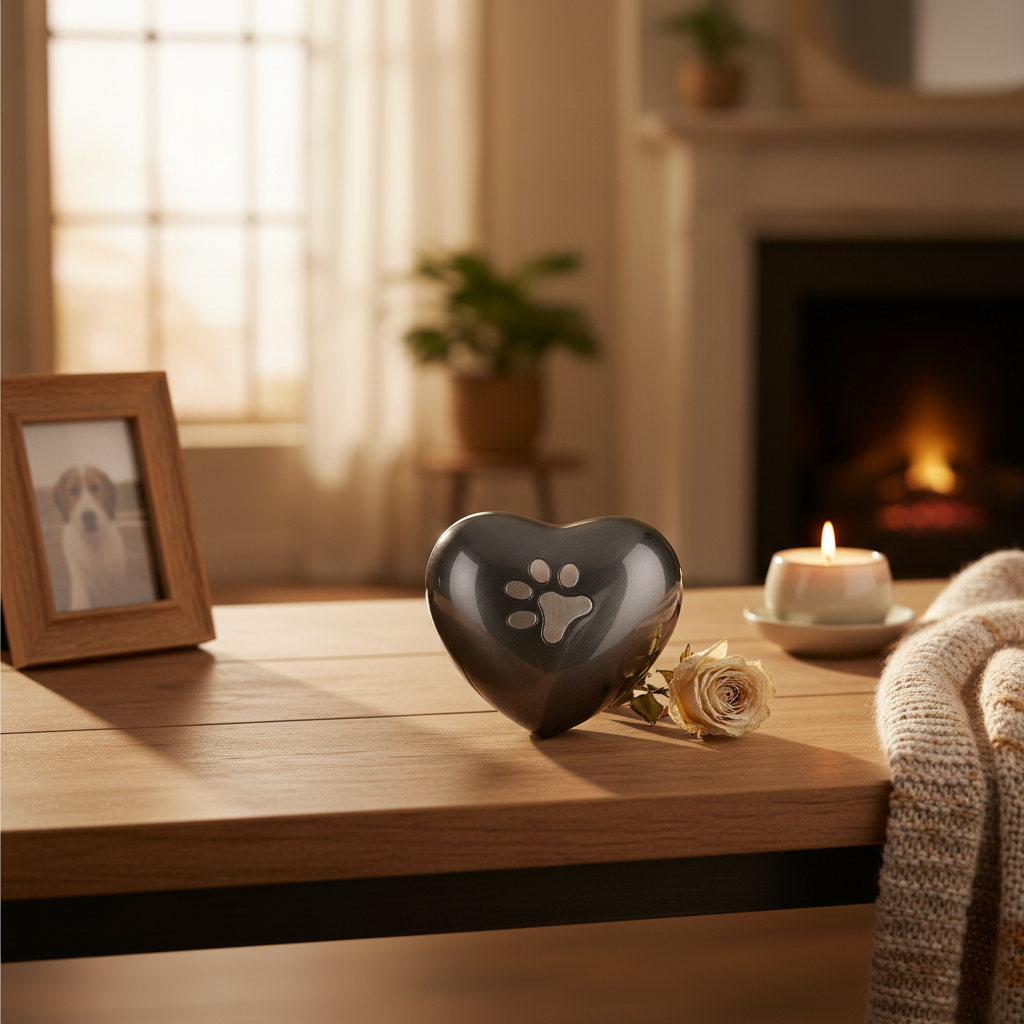 Metalen urn antracietgrijs zilver glans hartvormig medium