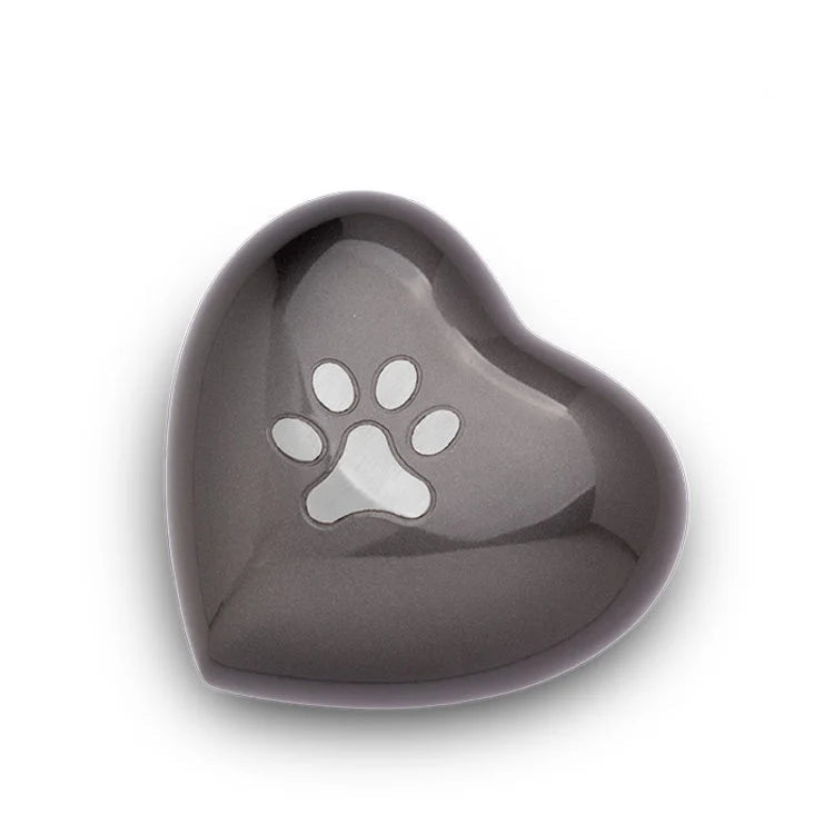 Metalen urn antracietgrijs zilver glans hartvormig medium